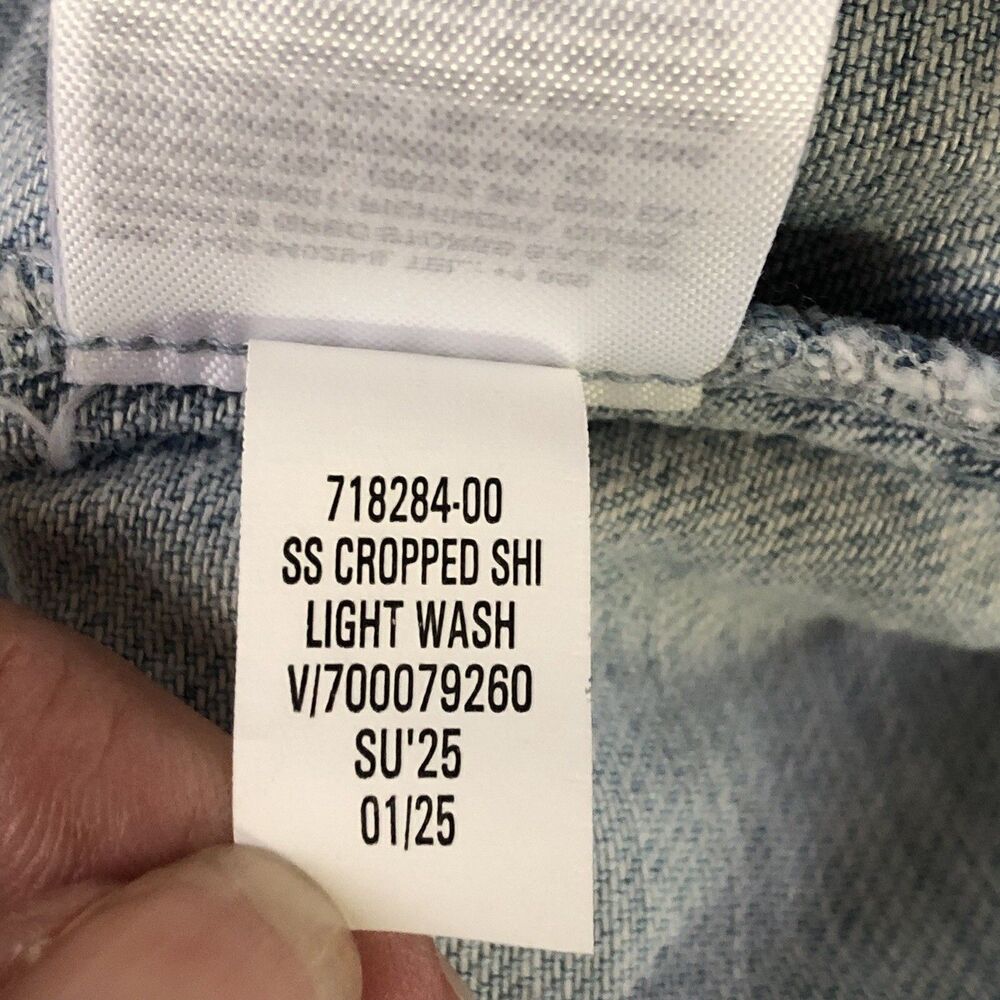 GAP Women’s Light Wash Denim SS Cropped Shirt Button Down Size XXL Tall NWT - Picture 14 of 16